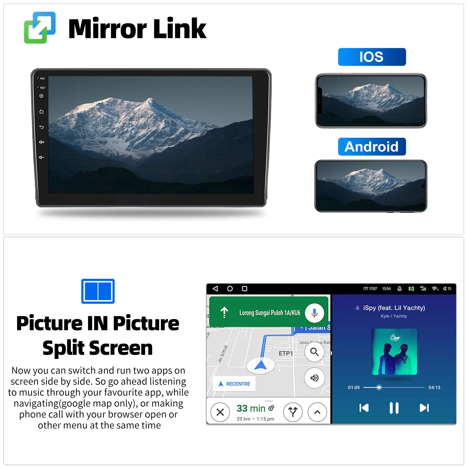 ESSGOO 9" Android 14 für Ford Transit Connect MK7 Focus Galaxy Fiesta C S Max Kuga Autoradio Wireless CarPlay Android Auto GPS Navi Wifi RDS USB EQ SWC Bluetooth Touchscreen 2 DIN – Detail 11