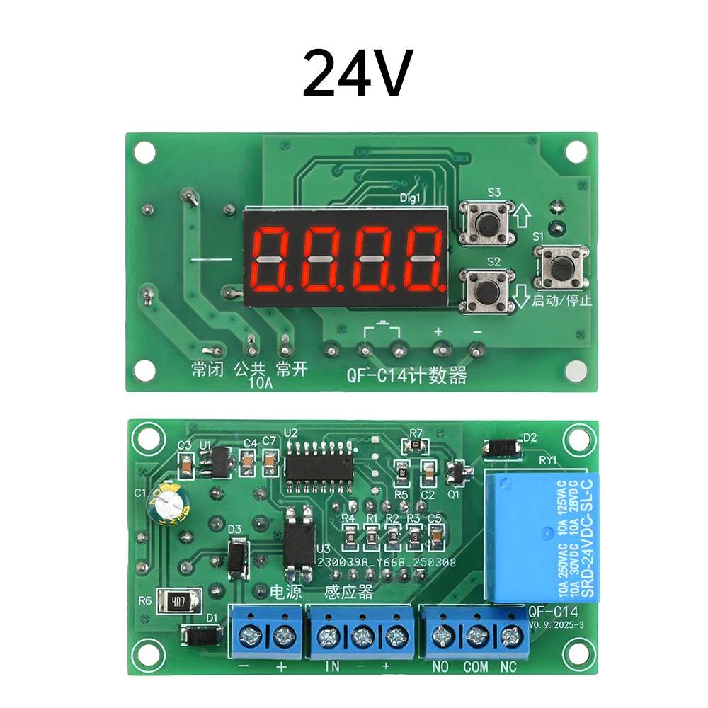 Advanced 4-Digit Digital Display Counter Module with Relay Output and Dual Voltage Display