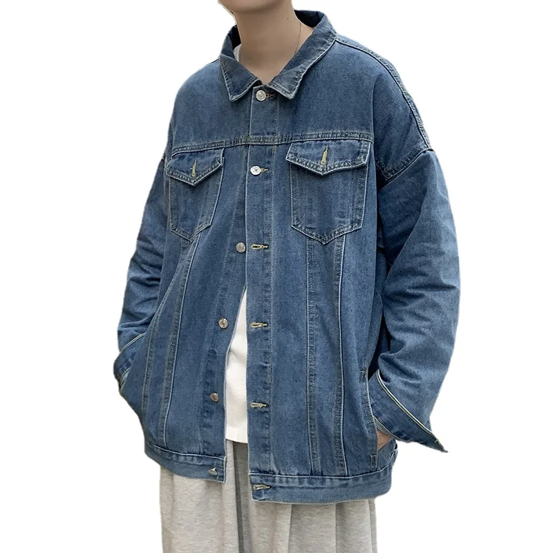 men's vintage tooling washed denim jacket Spring and Autumn trendy ins Korean style all-match ruffian handsome bf jacket top
