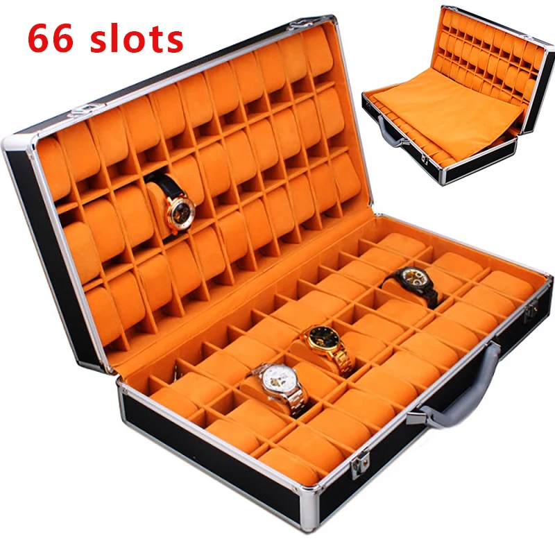 66SlotsWatchStorageBoxAluminumAlloyWatchSuitcasePortableWatch