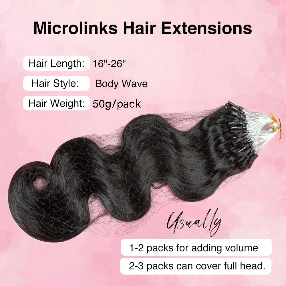 Body Wave Micro Ring Human Hair Extension Real 1g/Strand Natural Brazilian Remy Micro Loop Hair Extensions 50g/pack For Women