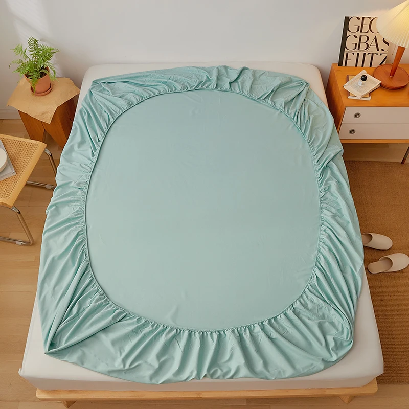 Cotton Fitted Sheet with Elastic Band Anti-Slip Mattress Cover for Single Double Queen King Bed Adjustable Plain Fitted Bedsheet 5