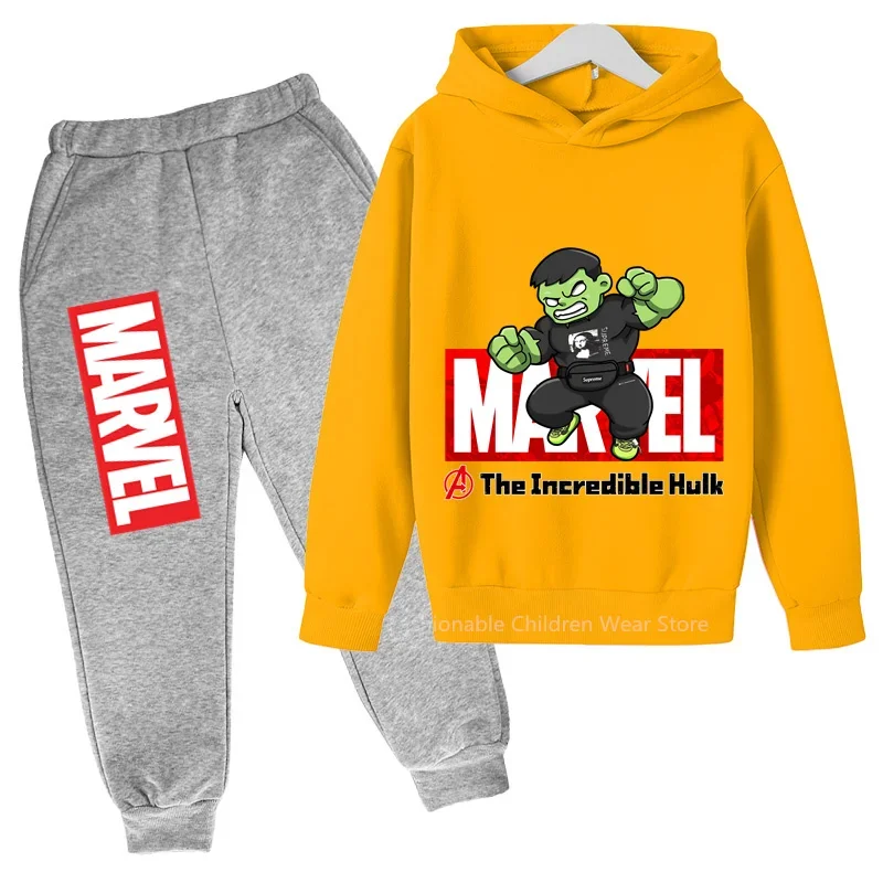 Marvel Q-Edition 헐크 후드티 및 바지 듀오, 재미있고 패셔너블한 면 의상, 어린이 캐주얼 데이즈
