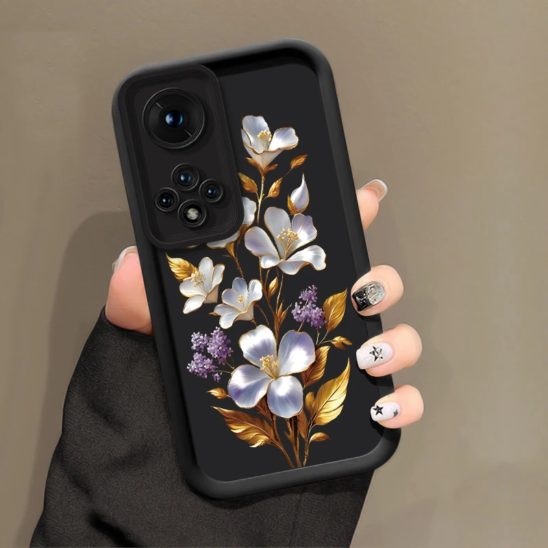 Shockproof Silicone Phone Case with Floral Design and Camera Lens Protection