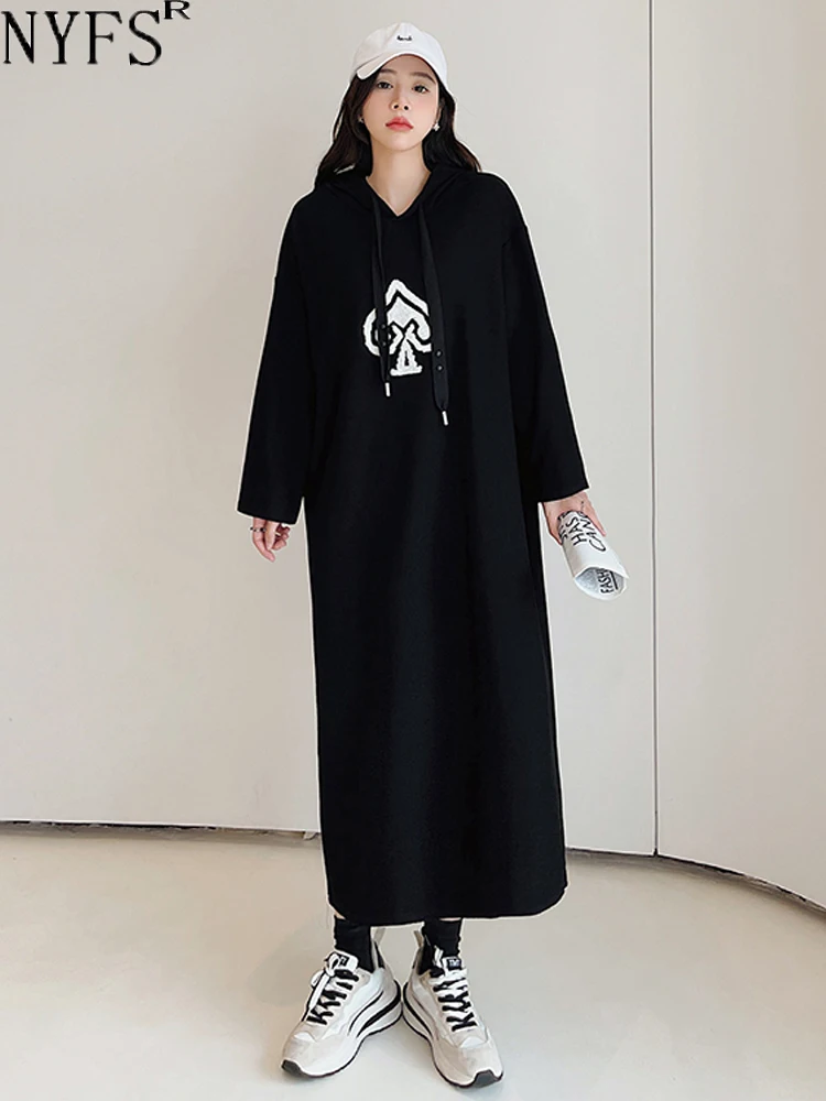 

Женское платье с капюшоном NYFS, свободное теплое платье в Корейском стиле с вышивкой, Осень-зима 2023