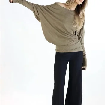 Casual T-Shirt Pleated Vintage Simple Off Shoulder Tees Y2k Streetwear Tshirts Korean Y2k Tops Subculture Oversized Grunge 1
