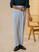 Streetwear Mens Fashion Suit Pants Spring Summer Vintage Lace-up Belt High Waist Trousers For Men Stylish Striped Pleated Pants 2