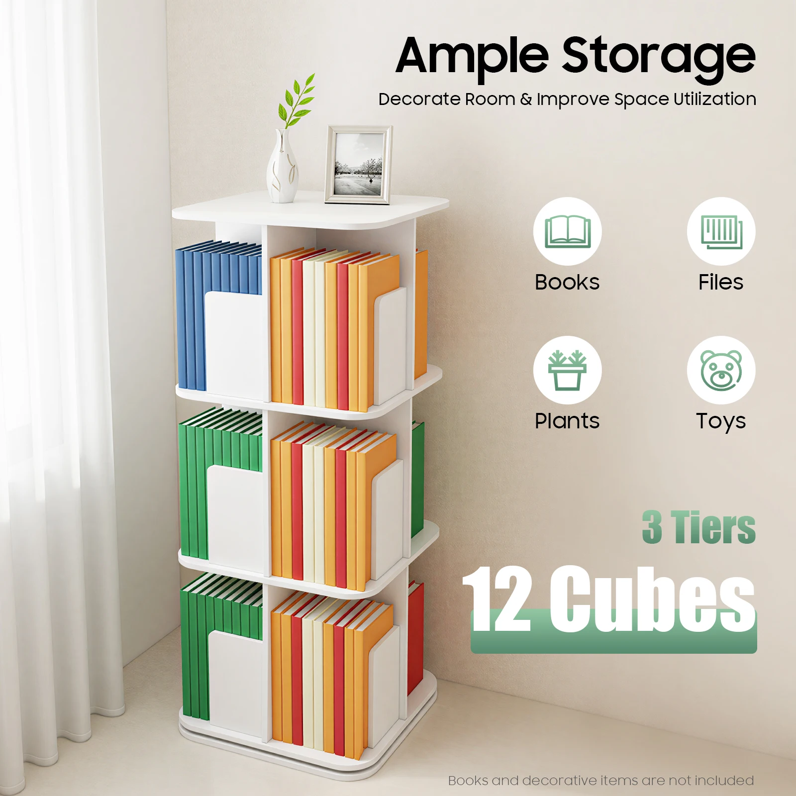 360 ° Rotierendes 3-stöckiges Desktop-Bücherregal, Bücherregal, modernes, stilvolles Design, 20 kg pro Stufe, großer Stauraum für die Buchorganisation – Detail 9