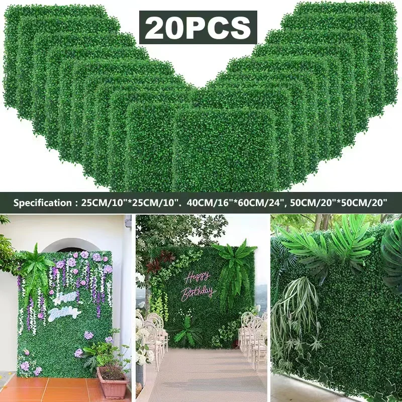 

Artificial Plants Grass Wall Panel Boxwood Hedge Greenery UV Protection Green Decor Privacy Fence Backyard Screen Wedding