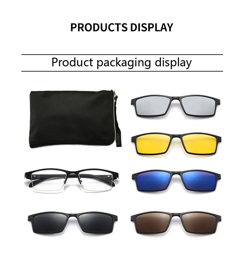 Magnetische Sonnenbrille für Herren, Clip-on-Brille, männlich, 0 Dioptrien, medizinische Brille für Herren, metallischer rechteckiger optischer Myopierahmen – Detail 19