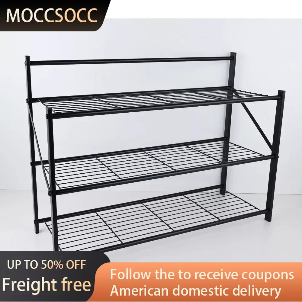 

27" Wide Foldable Metal Shelf / Shoe Rack Shoerack Powder Coated Black Paint & 3 Tiers Freight Free Furniture Shoes Organizer
