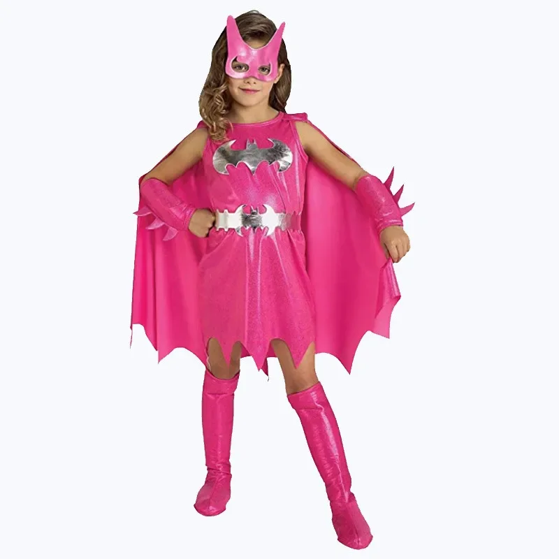 

2021 Pink Bat Girl Superhero Cosplay Costume The Fashion Clothes Fantasy Halloween Cos Set For Children New Year Gift Dress Suit