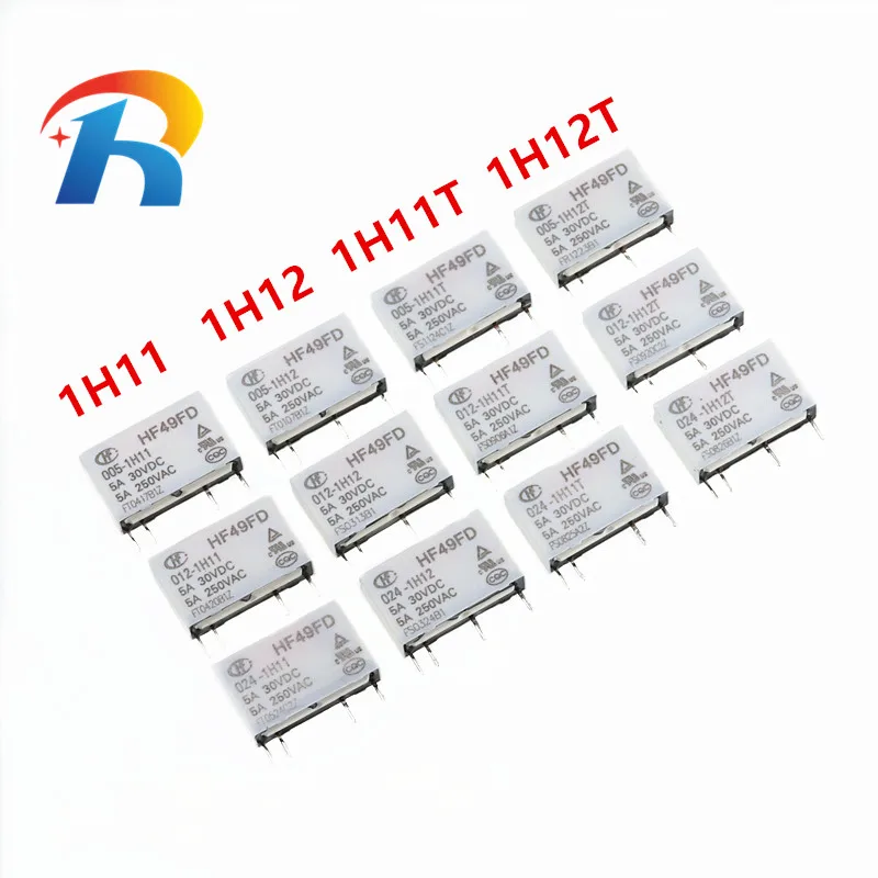 

Free Shipping 10Pcs New original power relay HF49FD 005 012 024 1H11 1H11T 1H12 1H12T 4-pin 5A 5V 12V 24V electromagnetic relay