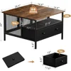 Flip Top Coffee Table, Square Coffee Metal Wood, Farmhouse Lift Up Coffees Table, Café Tables 2