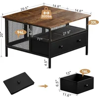 Flip Top Coffee Table, Square Coffee Metal Wood, Farmhouse Lift Up Coffees Table, Café Tables 2