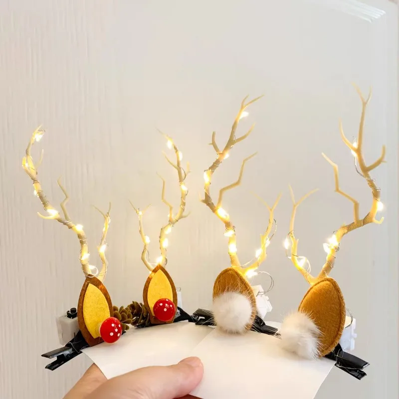LED Cute Christmas Hair Clips Colorful Light Branches Hairpins Girls Headwear Birthday Party Decor Photo Props Hair Accessories