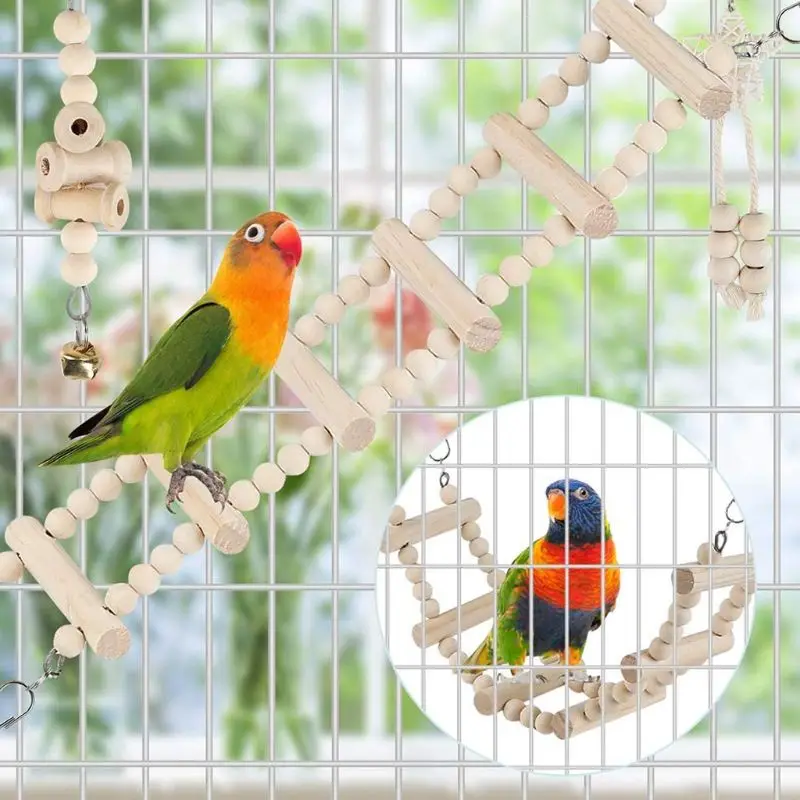 9 Pcs/Set Bird Parrot Swing Toys Chewing Standing Hanging Perch Hammock Climbing Ladder Bird Cage for Budgerigar Conure