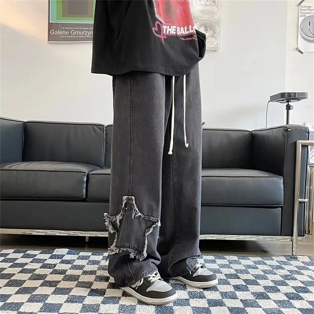 High Street Star Oversized Baggy Jeans Men Washed Loose Wide Leg Pants American Casual Loose Straight Y2K Pants