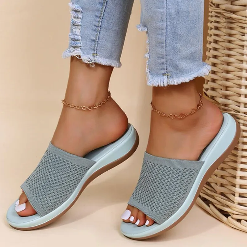 TSTCTB New Women Shoes Knitting Slippers Beach Wedges Ladies Sandals Slip-on Thick Bottom Retro Female Slippers Platform Sandals