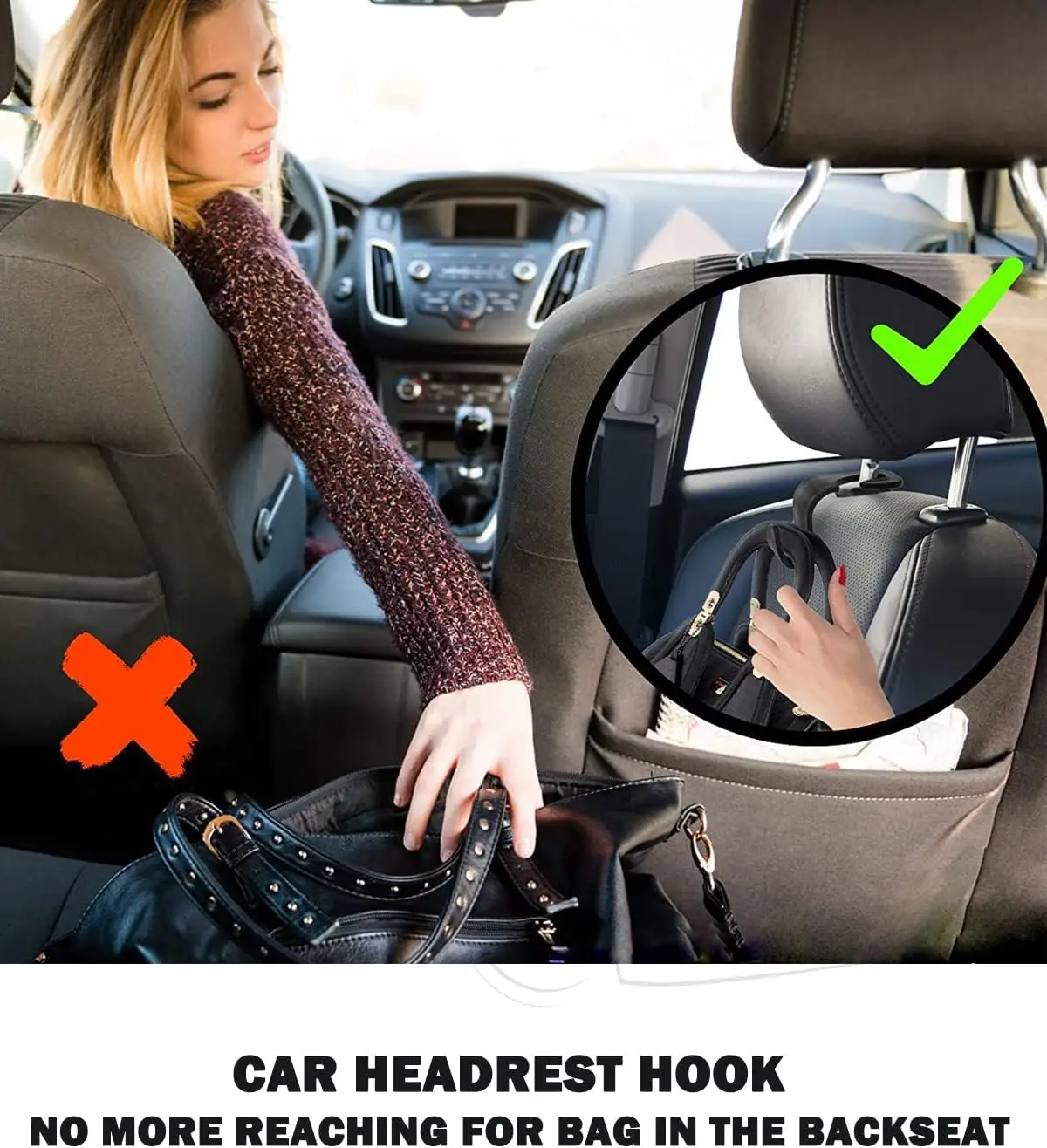 Car Seat Headrest Hook: Vehicle Organizer for Purses, Bags, and More