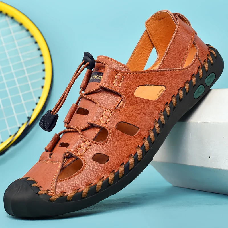 

Summer Sandals for Men Fisherman Outdoor Leisure Platform Split Leather Comfortable Breathable Handmade Non-slip Size 38-44
