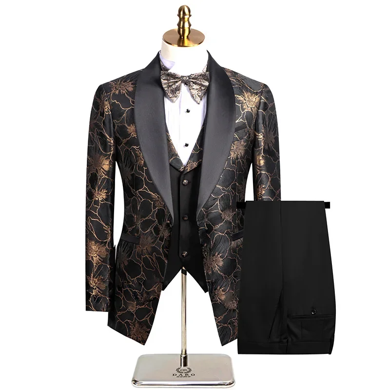 Elegant Wedding 3 Piece Jacket Pants Vest Purple Male Suits Blazer