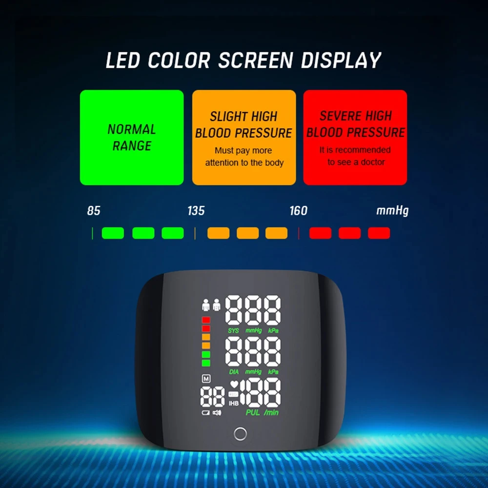 LED large screen wrist sphygmomanometer USB multifunctional elderly blood pressure heart rate monitor digital sphygmomanomet blood pressure monitor blood pressure meter