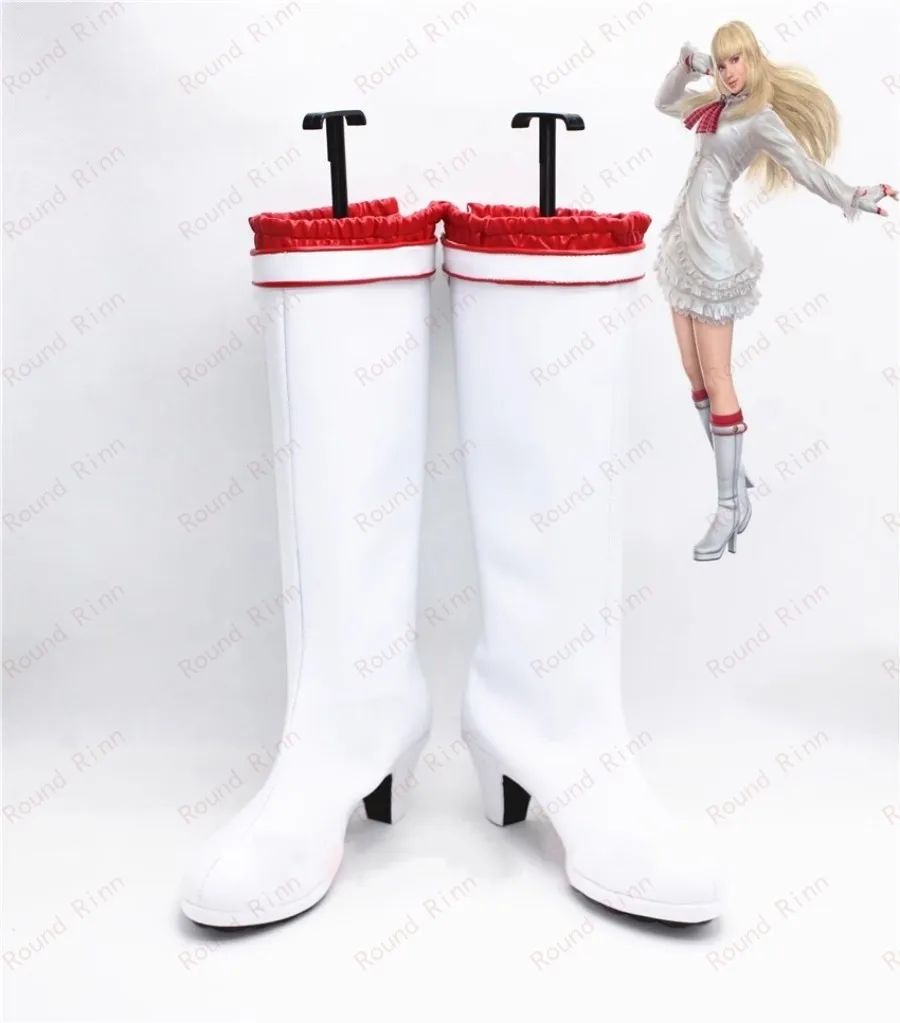 

Tek Ken 6 Fighting Heiress Emilie De Rochefort Lili Cosplay Costume Shoes White Handmade Comic Boots