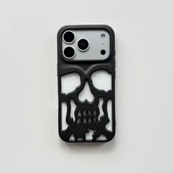 Retro Fashion Matte Hollow Out Skull Skeleton Shockproof Protective Phone Cover Case - iPhone 12 Pro Max (Black)