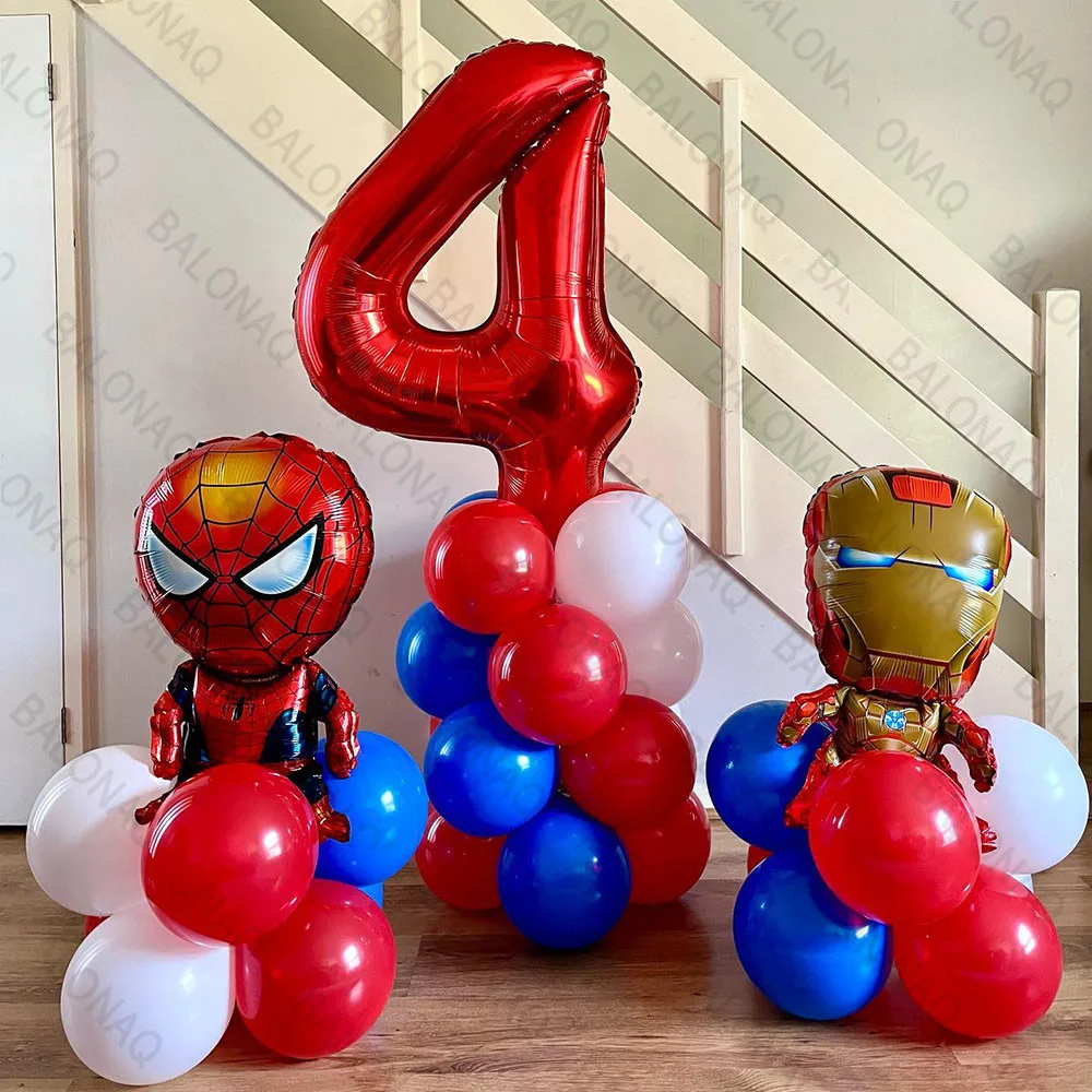 31Pcs Spider Man Iron Man Balloons Boys Toy Happy Birthday Party Decor Gonfiabile Baby Shower Number Balloon Theme Gift