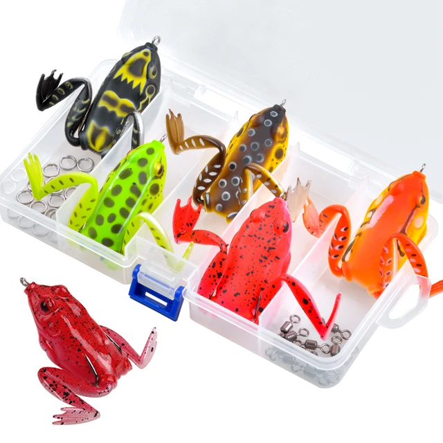 Soft Topwater Fishing Frog Lure Kit Including 5Pcs Double Hooks