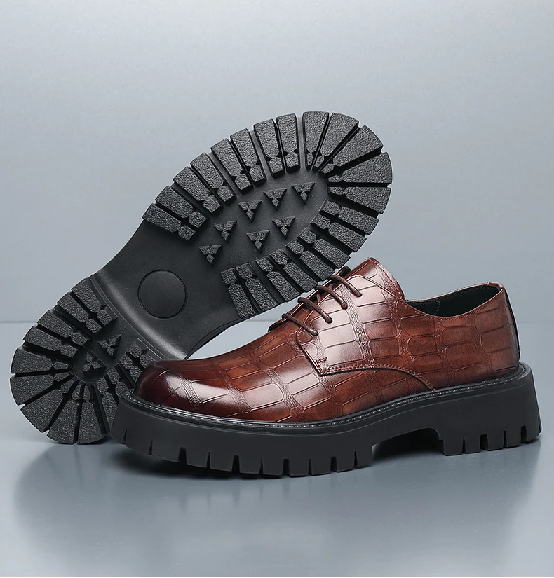 Große Größe Männer Höhe Erhöhen Leder Schuhe Dicke Sohle Business Casual Formale Oxfords Rutschfeste Bequeme Pendeln Kleid Schuhe – Detail 8