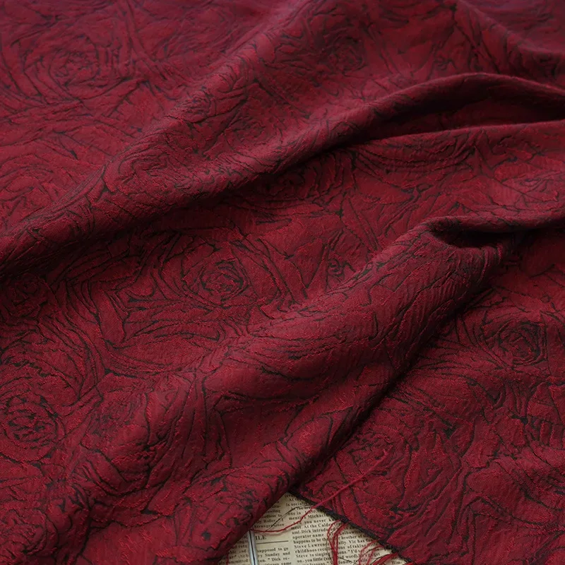 Rote Rose große Blume Retro Jacquard Brokat Stoff Frauen kleid Cheong sam dekorative Näh stoff