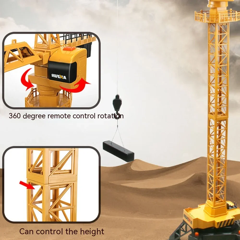 1:14 Remote Control Alloy Lifting Crane Toy New Huina 1585 Rc Engineering Vehicle Model Tower Crane Children's Outdoor Toy Gift 3