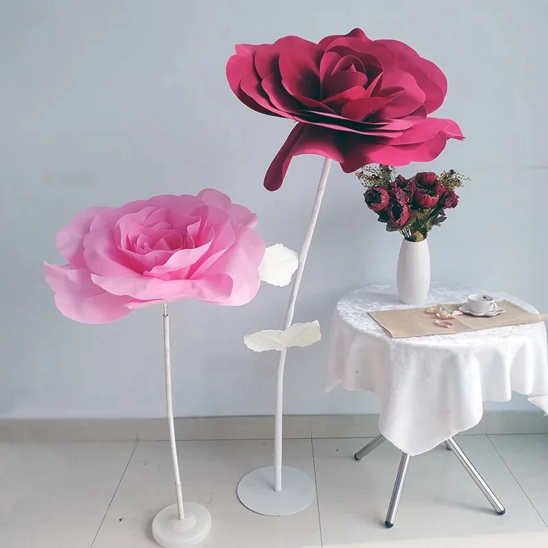 80Cm Giant Artificial Flower Rose Con Fiore Stelo Base Schiuma Fiori Matrimonio Sfondo Parete Stage Hotel Mall Decoration