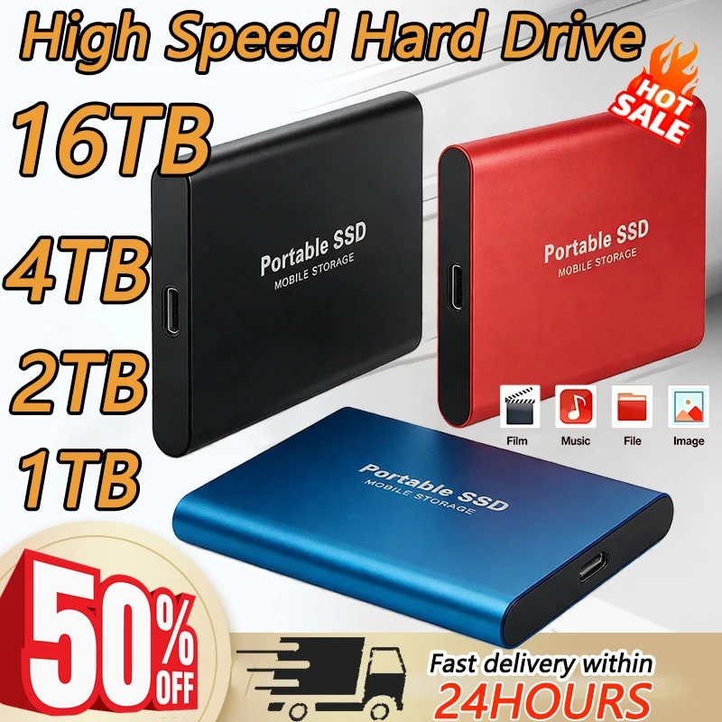 ฮาร์ดไดรฟ์ภายนอกความจุขนาดใหญ่ 16TB การทำงานที่เงียบสงบ การจัดเก็บข้อมูลแบบพกพา SSD USB3.2 Type-C ดิสก์โซลิดสเตทความเร็วสูงสำหรับพีซี MAC 1