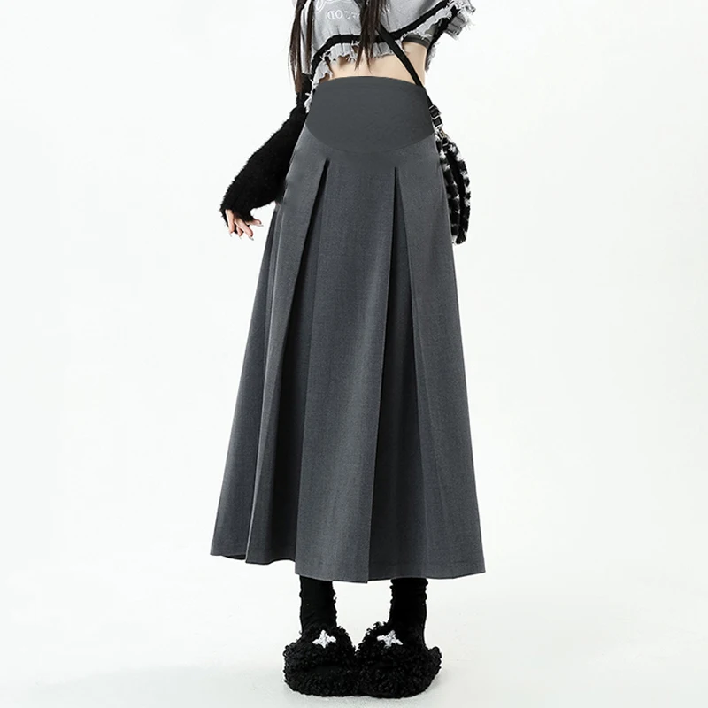 Q73446# Pregnancy Skirt Pleated Design Skirts Women Maxi Dress Plus Size High Waist Summer Mid-Long Midi Maternity S