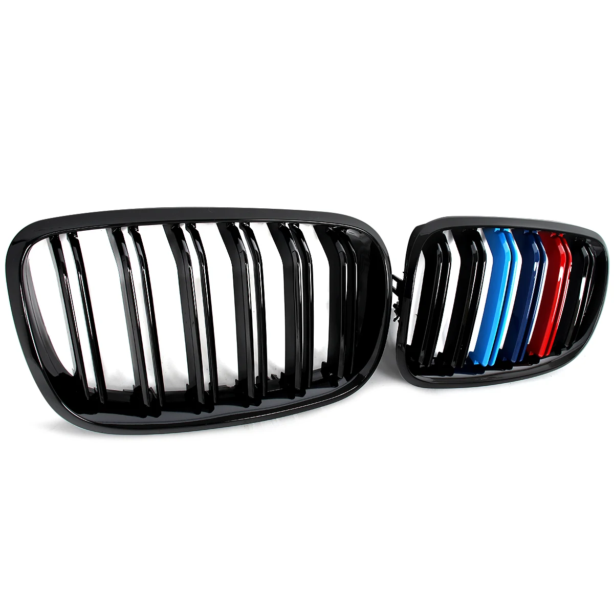 M Color Dual Slat Front Kidney Grille For BMW X5 E70 X6 E71 2007-13 Gloss Black
