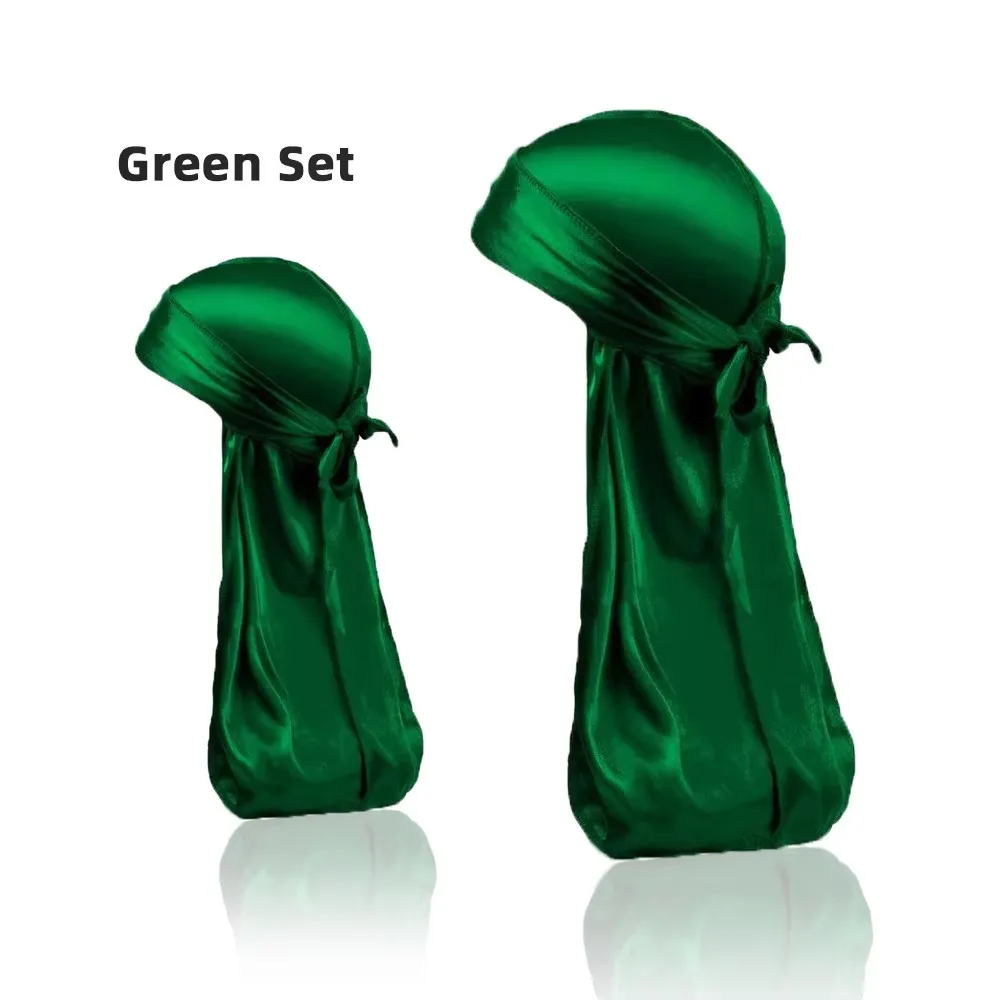 2er-Set Seidiger Durag mit langem Schwanz für Erwachsene und Kinder, Unisex-Kopftuch, Chemo-Mütze, Totenkopf-Hut, Turban, Piratenhut, Stirnband – Detail 7