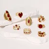 Bagues géométriques Vintage rouge goutte à goutte d'huile pour femmes, en acier inoxydable, couleur or, ouverture en cœur, bagues réglables, bijoux, nouveau 2025