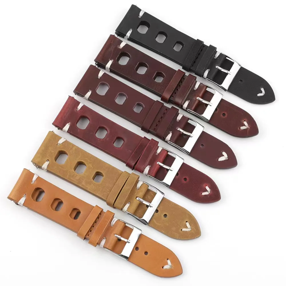 

The first layer of cowhide leather strap with three holes is breathable, and the handmade leather strap is in stock in a variety