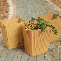 Large Storage Basket Imitation Rattan Vegetable Organizer Tea Picking Market Gathering Backpack Shoulder Strap Storage Bucket 2