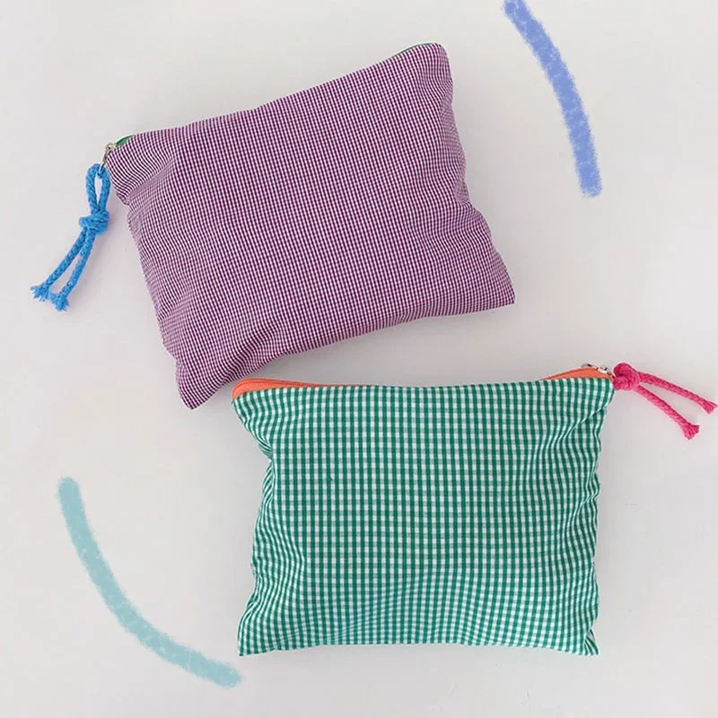 New Women Plaid Makeup Bag Large Capacity Cotton Zipper Pouch Purse Travel Clutch Makeup Bag Cosmetic Zipper Necessarie Feminina 6
