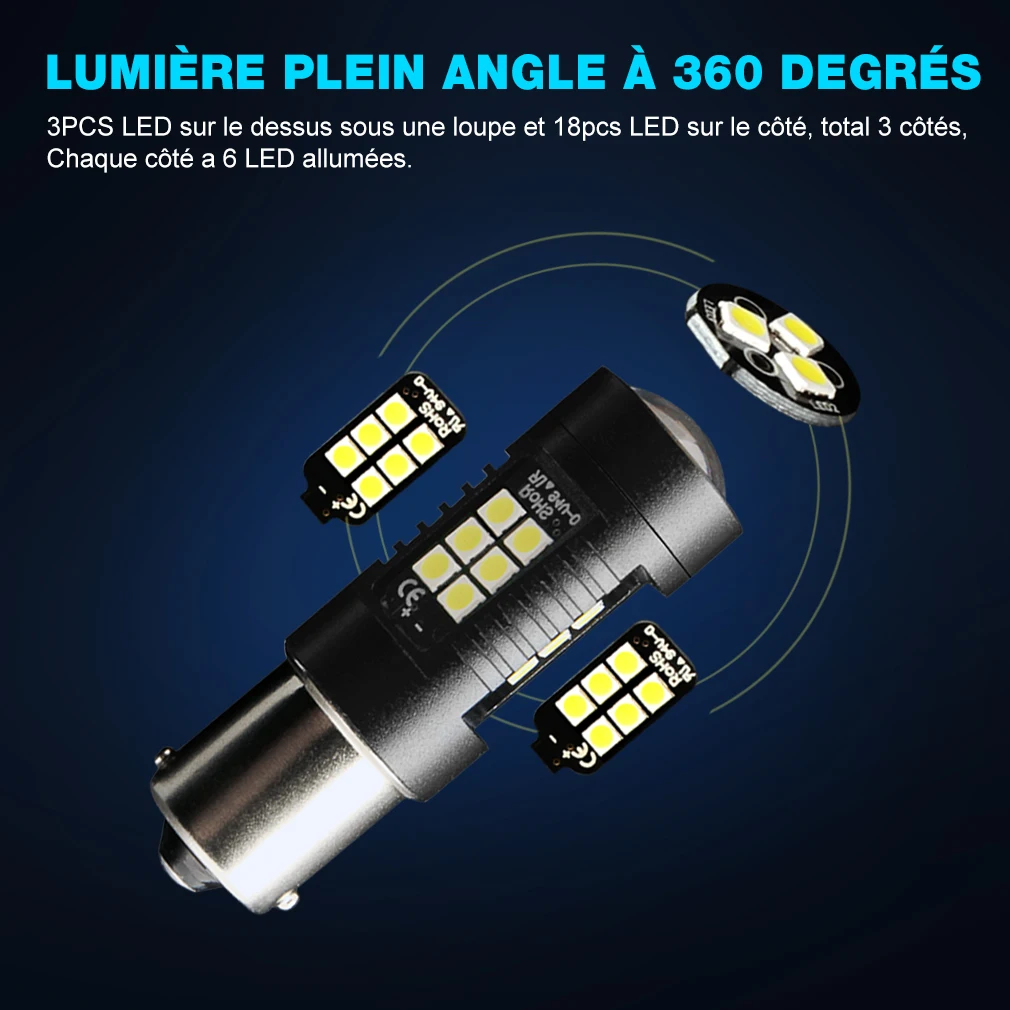  Sycreek Ampoule LED LED P21W 1156 BA15S CANBUS Anti Erreur,  42-SMD Chipset LED 6000K Blanc pour Voiture Les Feux de recul,Feux de Jours  etc,2 Pièces