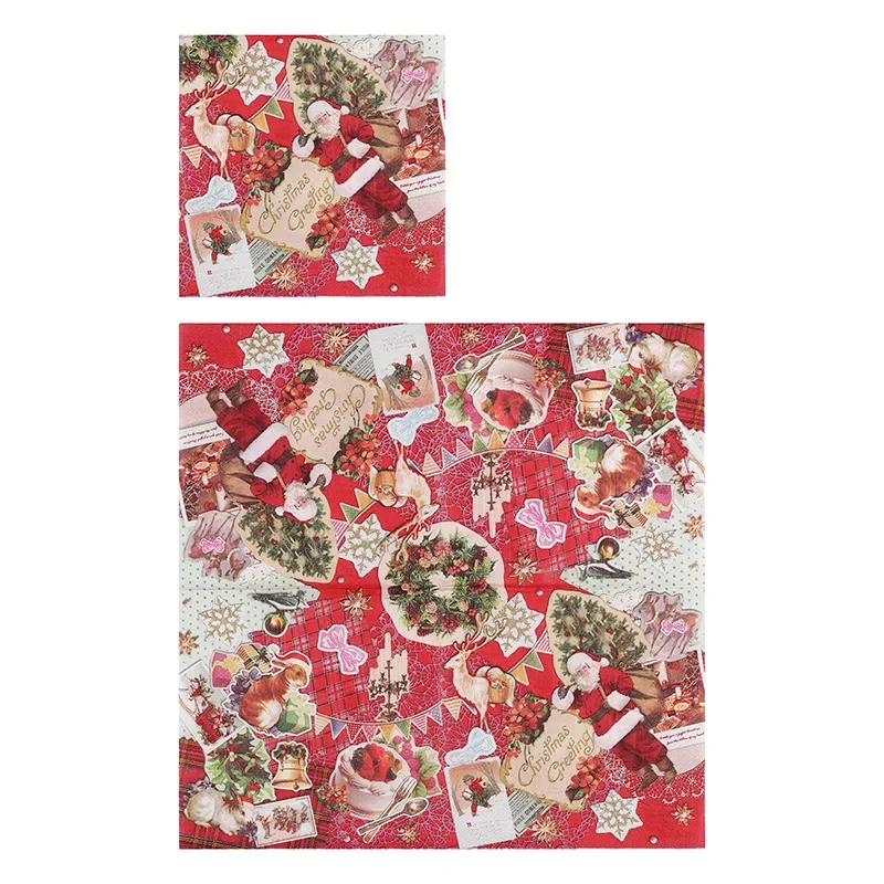 10/20pcs 33*33cm Christmas Party Decoration Paper Christmas Elements Printed Napkin Red Wine Glass Flower Dinner Plate Paper