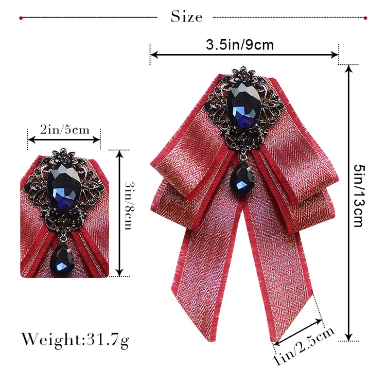 Vintage Kristall Stoff Fliege Brosche Koreanische Mode Bowties Krawatten für Mann Band Hemd Kragen Luxulry Schmuck Zubehör – Detail 1