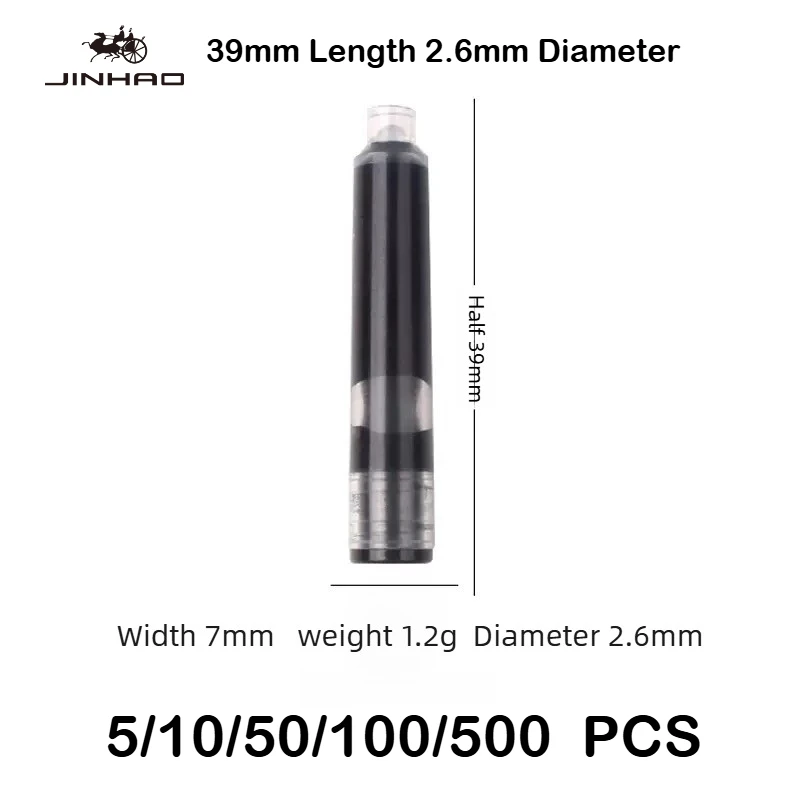 500/10 PCS JINHAO 2.6mm 만년필 잉크 주머니 블랙 39mm 카트리지 리필 Majohn Hongdian 문구 용품 용 사무실 학교 용품