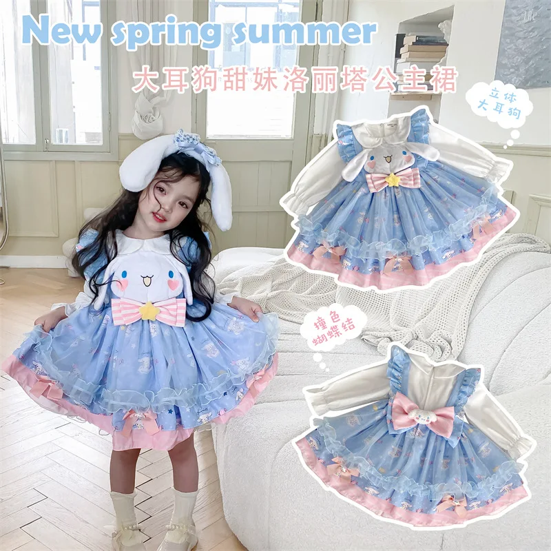 

Kawaii Cinnamoroll Girls Cartoon Lolita Princess Dress Summer Anime Sanrio Girly Heart Cute Children's Bow Dress Girls Gifts