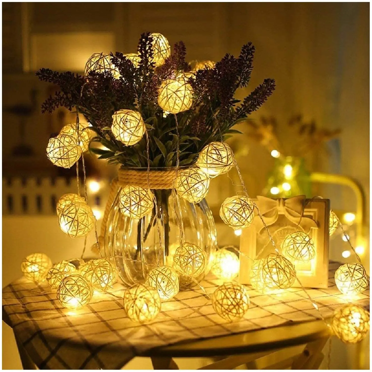 1 Strang 3 m/6 m 20/40 LED-Rattan-Kugelleuchte für Weihnachten, Geburtstagsfeier, Schlafzimmerdekoration, batteriebetriebene warme Lichterkette – Detail 8