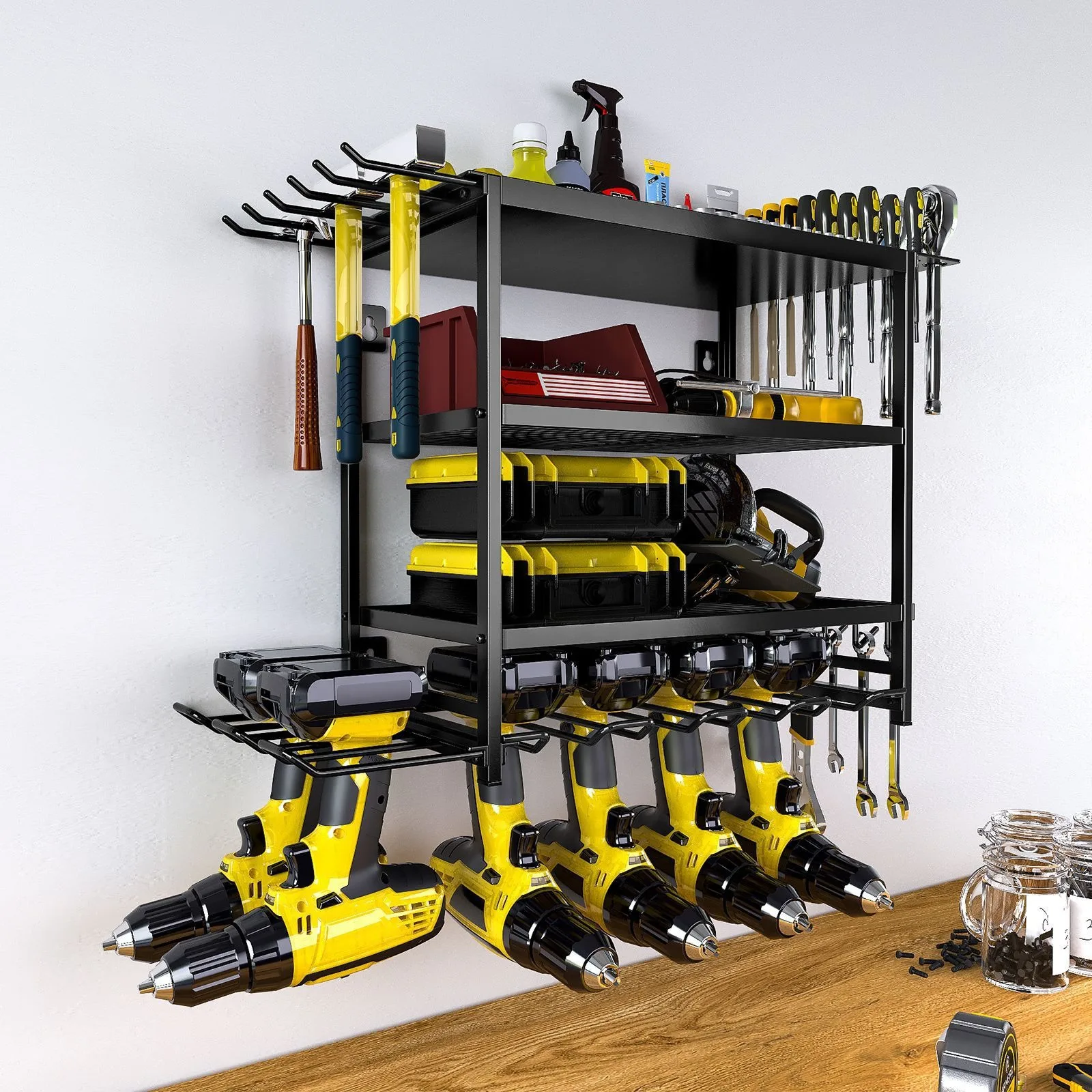 Elektrowerkzeug-Organizer Wandmontage Schwerlast-Metall-Werkzeugregal Schrank Bohrmaschinenhalter Metall-Aufbewahrungsregal für die Garage – Detail 1
